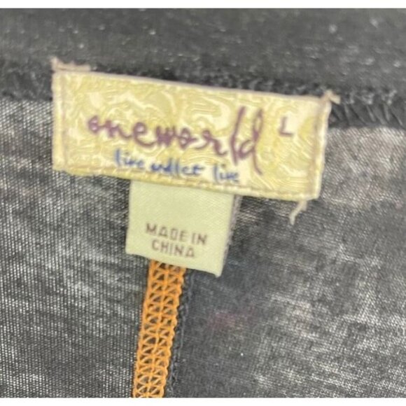 One World L Black Crew Neckline Studded Pumpkin Graphic Relax Fit 3/4 Sleeve Tee - Picture 6 of 6